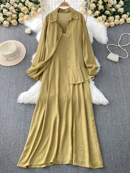 Muslim Women Shirt Dress Two Piece Set Solid Modest Suits Ramadan Musulman Ensemble Morocco Dubai Abayas Islam Outfits Jalabiya.