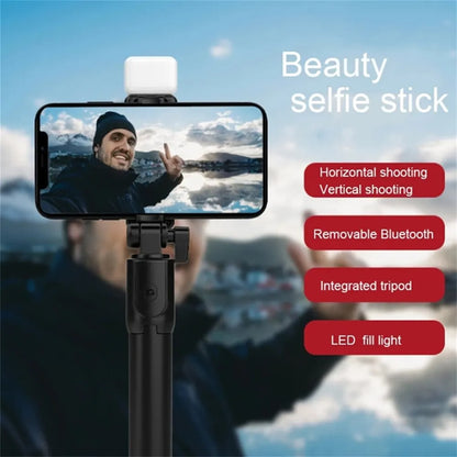 Portable Bluetooth Selfie Stick Tripod Holder with Remote Shutter Fill Light Extendable Wireless Remote Retractable Phone Stand.