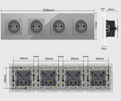 Nywp Französisch standard stecker, glas wallboard, Französisch netzteil, 16a 220V erdung buchse, kind schutz tür.