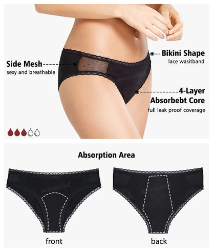 3 PCS Cotton Menstrual Panties Women Lot Leak Proof Period Underwear Heavy Flow 4 Layer Menstrual Cycle Absorbent Underwear Pack.