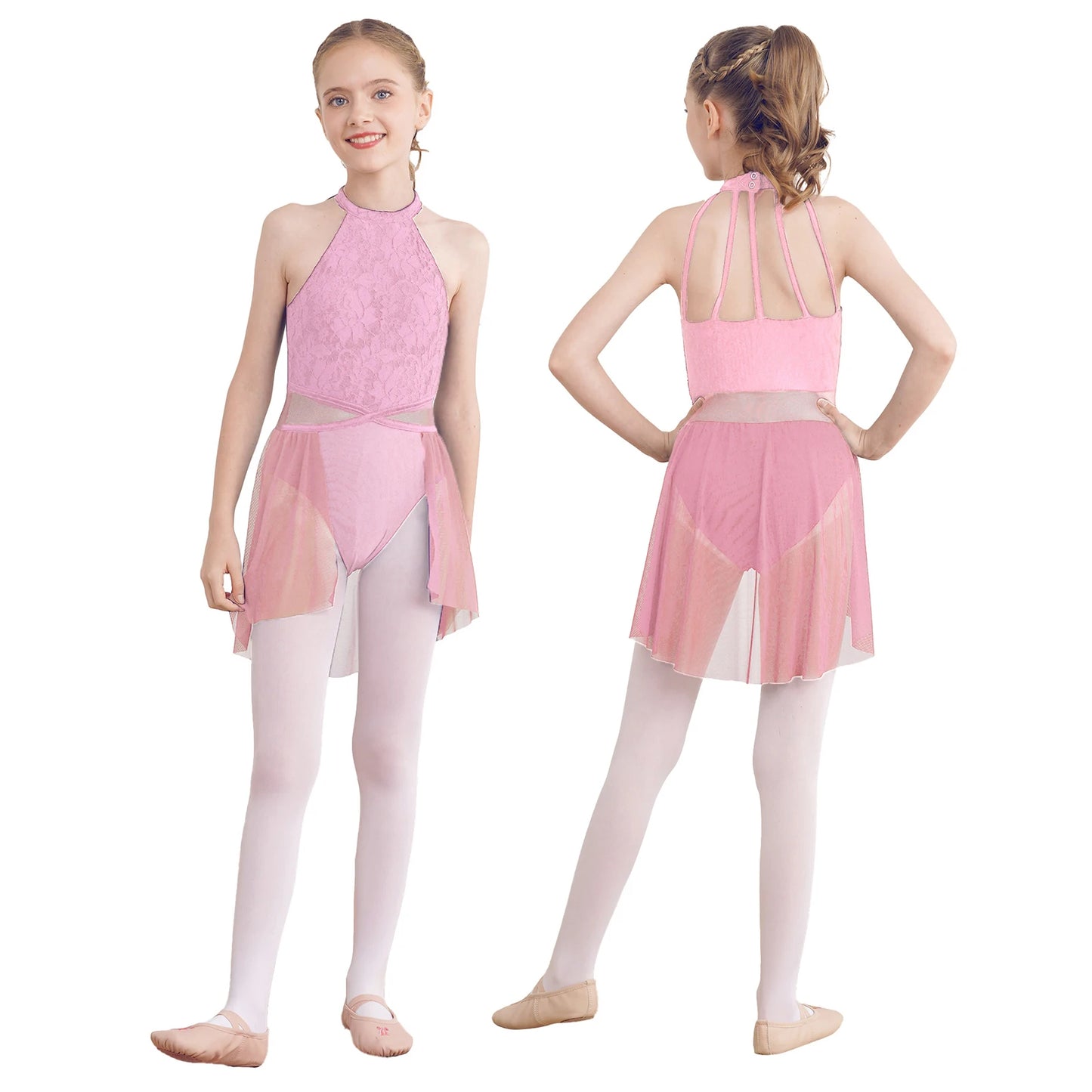 Mädchen Ballett Gymnastik Trikot lyrischen Tanz kleid ärmellose florale Spitze Tutu Tanz kleidung für Eiskunstlauf Bühnen performance