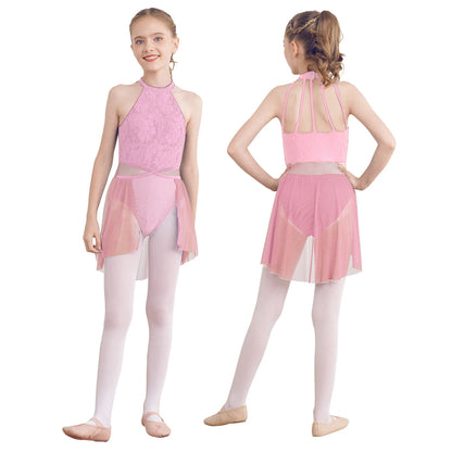 Mädchen Ballett Gymnastik Trikot lyrischen Tanz kleid ärmellose florale Spitze Tutu Tanz kleidung für Eiskunstlauf Bühnen performance