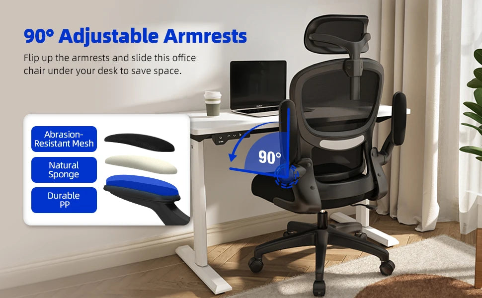 AUTHMIC Ergonomischer Bürostuhl -135 °   Liege- und höhenverstellbarer Sitz, klappbare Armlehnen, verstellbare Kopfstütze, Heimbürostuhl