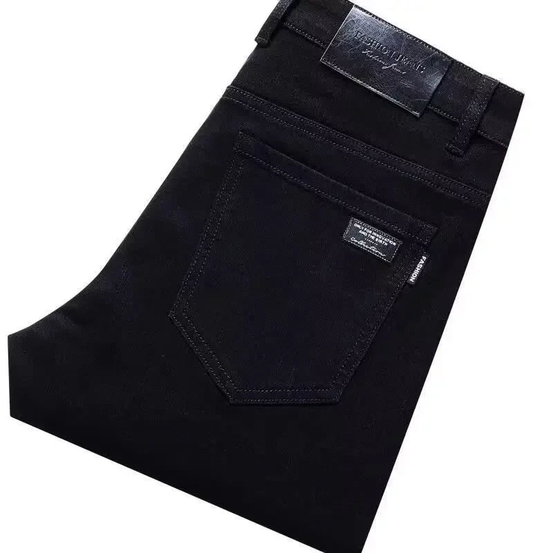 Slim Fit Stretch Business Men's Jeans Summer Trendy Thin Style Male Denim Pants Mid Waist Washed Design Casual Trousers.