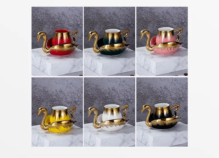Luxury Ceramic Mug with Saucer European Retro Swan Shape Afternoon Tea Coffee Cup and Saucer Set Home Creative Drinkware Gift.