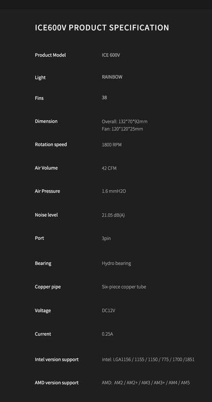 Aigo CPU Cooler 2 4 6 Heat Pipes PC Radiator Cooling 3PIN PWM Silent Rgb Fan For Intel  1700 1150 1155 1156 1366 AM2/AM3/AM4 AMD
