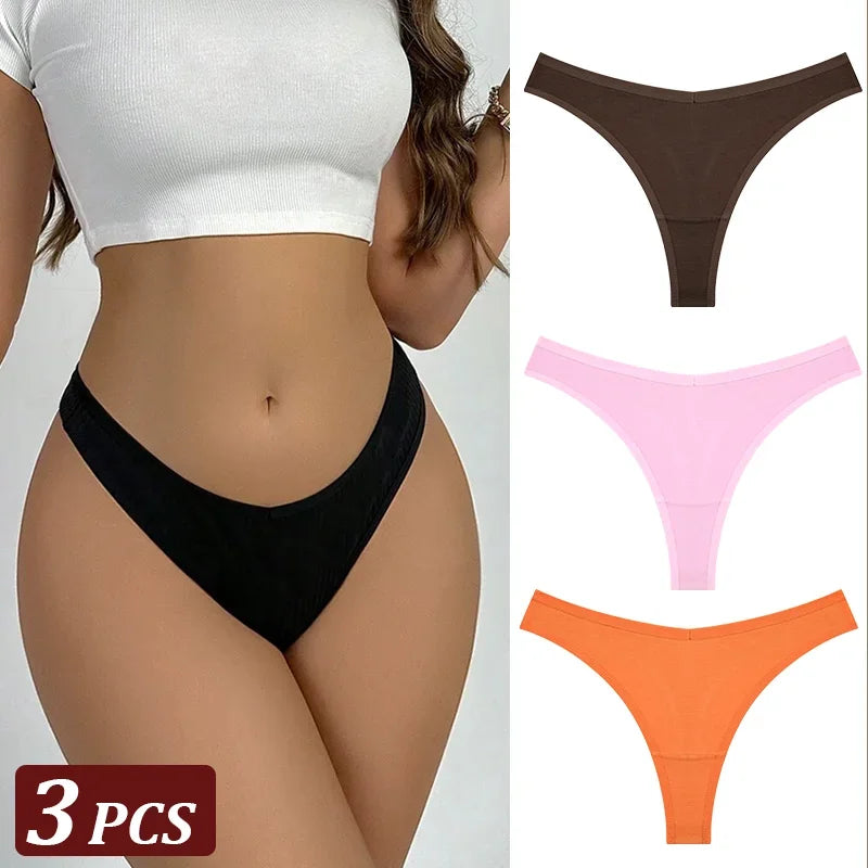 3Pcs/Set Seamless Thong Cotton Women Thin Strap Low Waist High Flexibility Panty Sexy Underwear Ladies Briefs T-back Soft Women