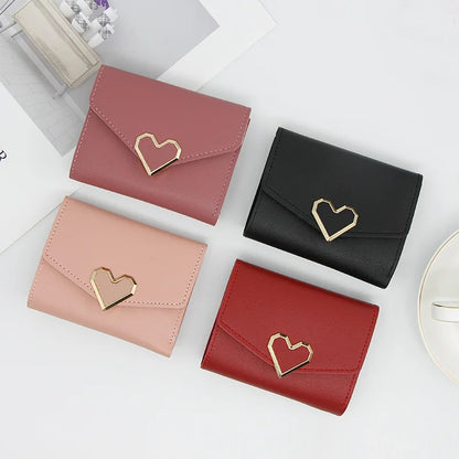 Korean version women wallet short heart-shaped three fold women's wallet multi card slot card bag zero wallet  purses for women.