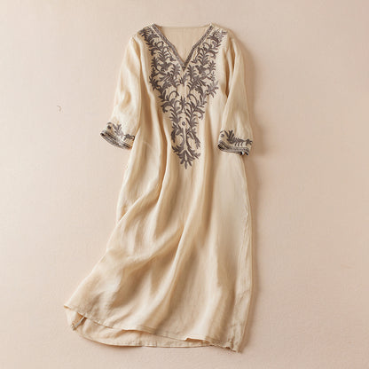 Vintage bedruckte Frauen kleider neue französische lose V-Ausschnitt Kleidung Kurzarm Sommer A-Linie Stickerei Empire Kleid.