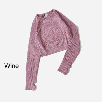 Women Seamless Long Sleeve Crop Top Yoga Shirts with Thumb Hole Running Fitness Workout Gym Sports Top Shirts Sportswear