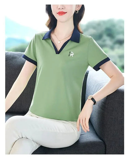 Women's Slim Fit Polo Shirt Short Sleeve T-Shirt Casual Sporty Loose Fashionable Summer Top Turn-down Collar Comfortable