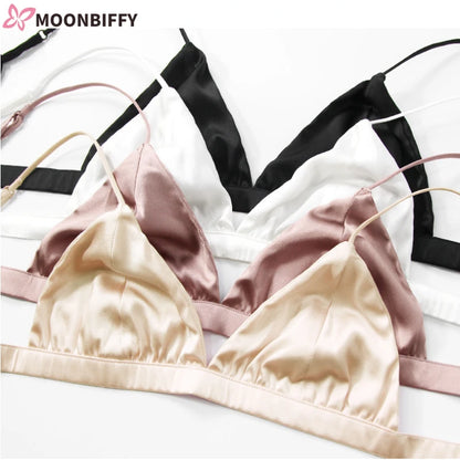 Women French Non-steel Ring Mulberry Silk Bra Thin Breathable Triangle Active Bra Girls' Bra 88% Mulberry Silk+12% Spandex.