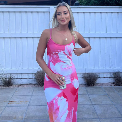 Gedruckt Spaghetti Hot Backless Maxi Kleid Frauen Mode Schlank Elegante Kontrast Patchwork Halter Kleider Herbst Lange DressZ