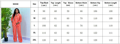 Fashion Striped Print Suit For Women Elegant Lapel Long Sleeved Shirt Elastic Waist Wide Leg Pants Two Piece Set 2024 Autumn New.