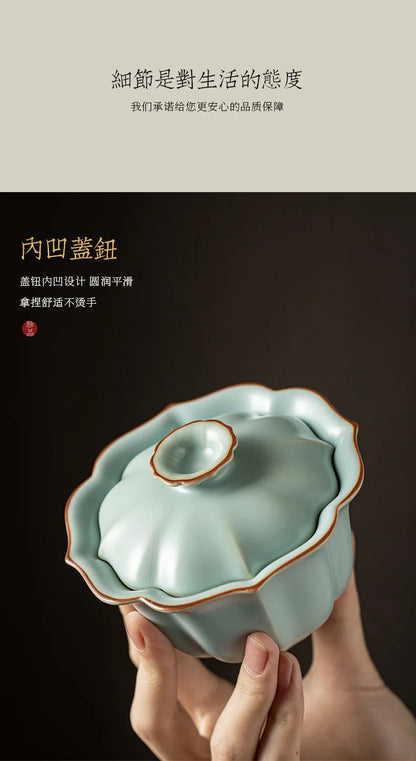 155ml Imitation Song Dynasty Azure Ru Kiln Gaiwan Porcelain Bowl Tea Bowl Tea Tureen Tea Brewing Cover Bowl Chinese Tea Set Gift.
