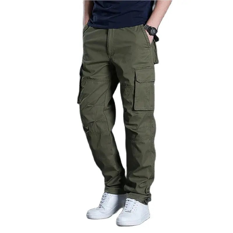 2025, Baumwolle, mehrere Klappentaschen, Herren-Cargohose mit geradem Bein, lockere lässige Outdoor-Hose, Herren-Arbeitshose zum Wandern, taktisch.