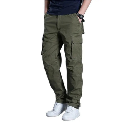 2025, Baumwolle, mehrere Klappentaschen, Herren-Cargohose mit geradem Bein, lockere lässige Outdoor-Hose, Herren-Arbeitshose zum Wandern, taktisch.