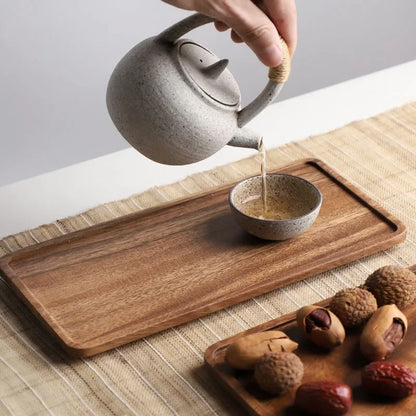 Musowood Serving Tray Plate Wood Trays Rectangular Teapot Holder Cake Breakfast Trays Kitchen Storage Board Home Serving Tray.