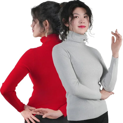 Frauen Pullover Winter Warm Hohe Kragen Strickwaren Langarm Schlank Jumper Frau Thermische Tops Kleidung Pullover Rollkragen Pullover.