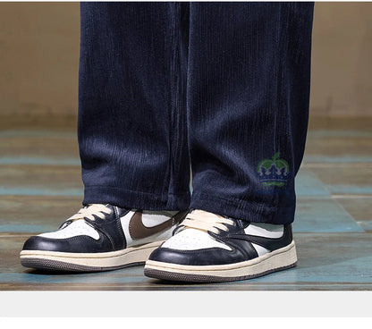 Autumn Winter Men's Corduroy Pants Elastic Waist Fashion Stretch Loose Straight Black Grey Thick Trousers Male Plus Size M-5xl