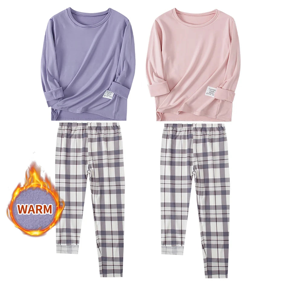 2-teilige Langarmhose im Herbst und Winter, geschliffene und verdickte Pyjamas für Männer und Frauen, Heimkleidung für Jugendliche.