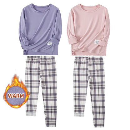 2-teilige Langarmhose im Herbst und Winter, geschliffene und verdickte Pyjamas für Männer und Frauen, Heimkleidung für Jugendliche.