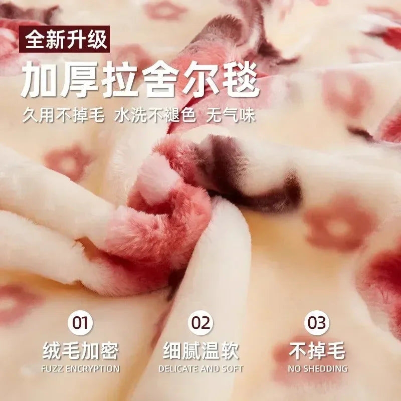 Flannel Blanket Double-deck Washable Quilt Siesta Keep Warm Double Person Thick Winter Soft Comfortable Plush Bed Sheet.