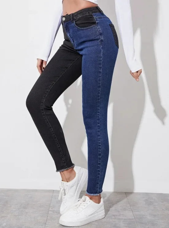 High Waist Casual Slimming Stretchy Jeans Women's Fashionable Versatile Pants High Waist Decorative No Elastic Band.