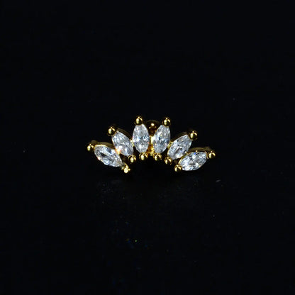 1PC New Curved Cz Cartilage Stud Moon Leaf  Helix Rook Conch Screw Back Earring Stainless Steel Bar Ear Piercing Jewelry.