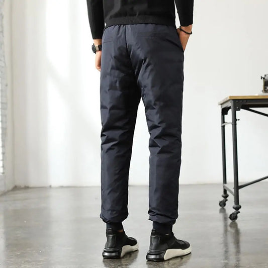 Winter Men Padded Down Pants Thick Elastic Waist Windproof Warm Plus Size Waterproof Mid-aged Men Father Outdoor Pants.