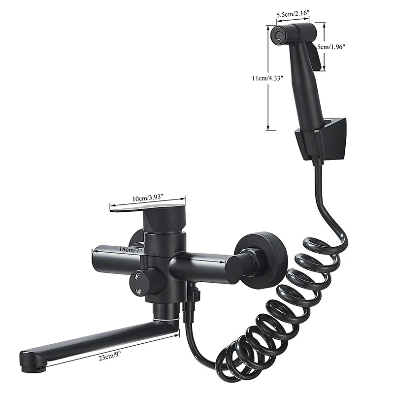 Kitchen Faucets Stainless Steel Wall Mounted Dual Hole Bathroom 360 Rotate Basin Faucet Cold Hot Water Mixer Taps With spray gun