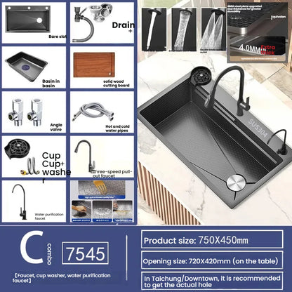 Gray Stainless Steel Kitchen Sink Large Single Slot Multifunctional Nano Honeycomb Embossed Wash Dish Basin Undermount Basin