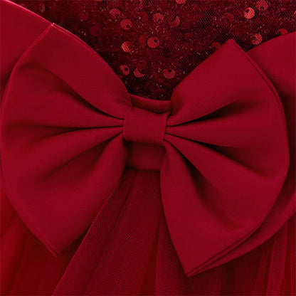 Kleinkind Rot Pailletten Mesh Kleid Mädchen Baby Einfarbig Neue Jahr Party Formale Kostüm Leistung Prinzessin Kleid Geburtstag Kleidung