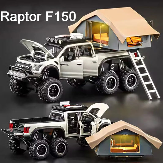 1/24 Scale Raptor F150 Alloy Cars Models Toys 6 Doors Opened Camping RV Diecast Model Light Sound Vehicle for Boys Birthday Gift.