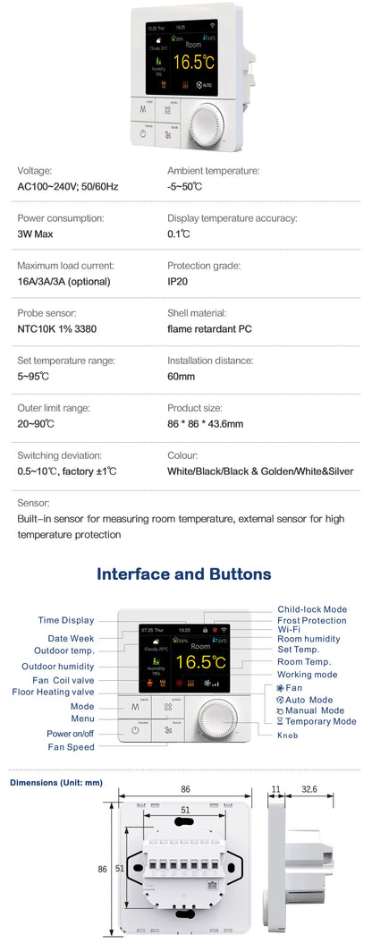 Tuya WIFI Thermostat Electric/Water/Gas Boiler Floor Heating Control Temperature Remote Controller Smart Life Google Home Alexa.