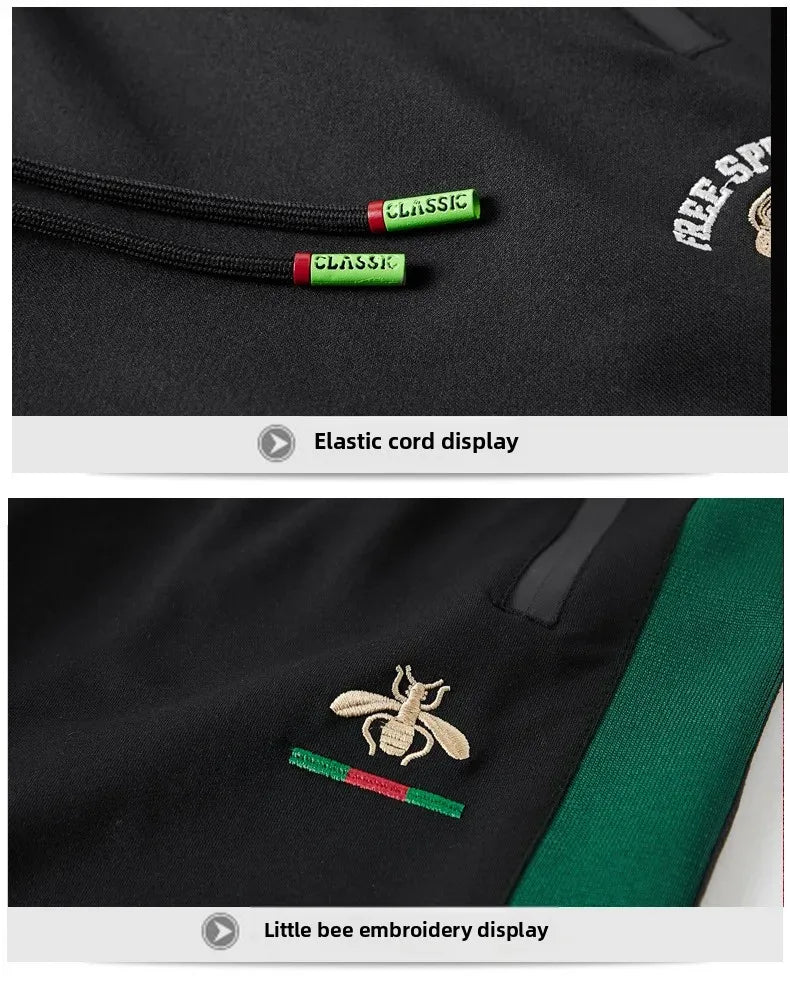 Casual Embroidered Short Sleeve Long Pants Set round Neck Two Piece Set Men's Fashionable Korean Style Spring Autumn Wear.