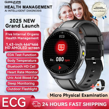 2026 New Smart Watch Men ECG+PPG Blood Lipids Uric Acid Blood Pressure Bluetooth Call 1.43'' Sapphire Smartwatch Remote Nursing