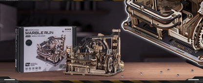 ROBOTIME Rokr Electric Marble Run with Light 3D Puzzle Toys Marble Spaceport Gifts for Kids Children Connect With Night City.