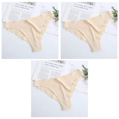 3PCS Women's Sexy Lingerie Panties Lace Plus Size Briefs Low Waist Underpants Intimates Seamless Briefs Silk Panty Women Tangas.