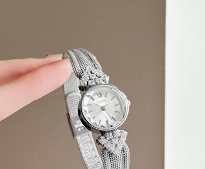 GEDI Watch Gold Silver Diamond Inlaid Steel Strip Women's Wristwatch Vintage Niche Light Luxury Temperament Quartz Watch Woman