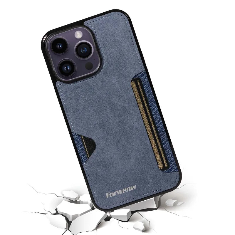 Retro Card Holder Phone Case for iPhone 16 15 14 13 12 11 Pro Max 16E Mini XS XR SE 7 8 Plus Busines Wallet PU Leather Cover