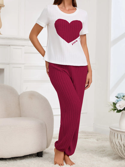 Damen-Pyjama-Set im neuen Stil, Herzmuster, kurzärmeliges Hemd, Hose, zweiteilig, einfach und schön, lässige Heimkleidung.