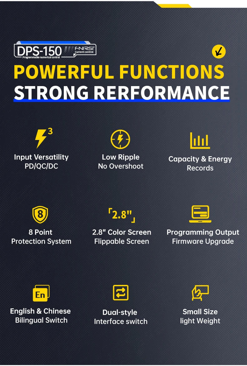 FNIRSI DPS-150 Laboratory DC Power Supply CNC Adjustable 30V 5A Digit Display Mini Portable Regulator Switching Power Supply.