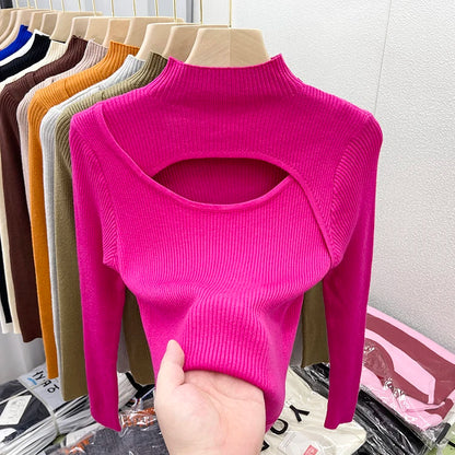 2025 weibliche Casual Pullover Herbst Winter Sexy Aushöhlen Frauen Pullover Schlank Vintage Jumper Weiche Warme Pull Gestrickte Pullover Tops.