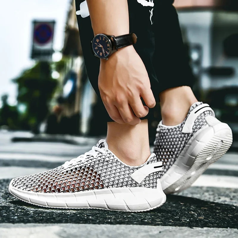 Summer Mesh Men Casual Shoes Comfortable Mens Walking Sneakers Breathable Hollow Man Running Shoes Lightweight Sport Shoes.