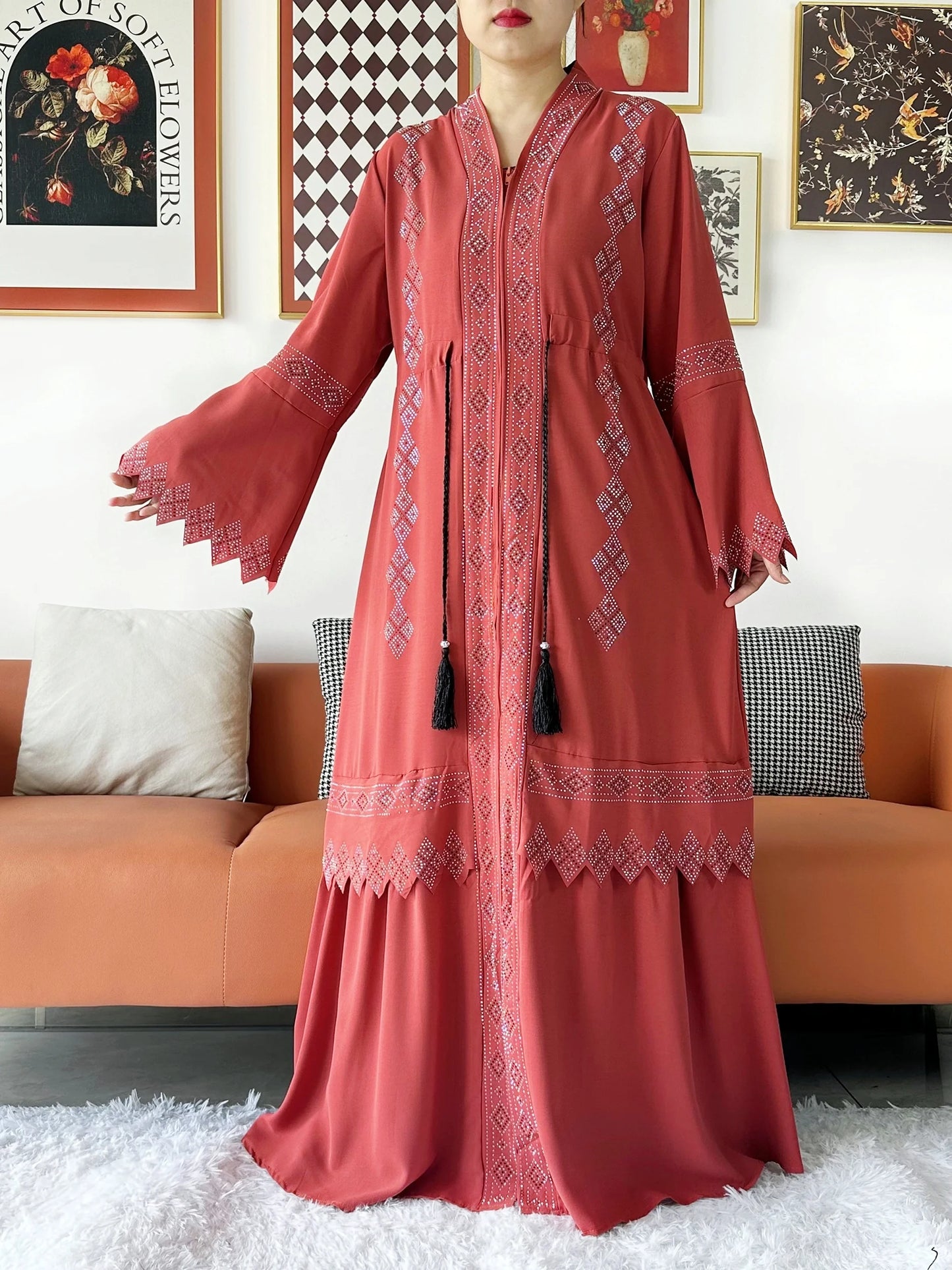 Laxury Design New Women Elegant Dress Chiffon Open Abaya Muslim Women Dress Islamic Clothing Cardigan Abaya Women Muslim Dress.