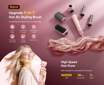 High Speed 5 in 1 Hair Dryer Hot Air Comb Set,Hair Brush Curling Iron Hair Straightener Styling Tool For Blow Dryer Gift Box