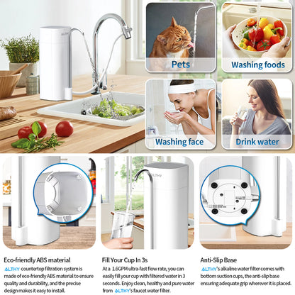 ALTHY Countertop Faucet Drinking Water Filter Purifier Ultrafiltration System, Reduces 99% Bacteria, Chlorine, Heavy Metals,Odor.
