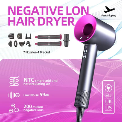 1.8m Professinal Leafless Hair Dryer Electric Hair Dryer High Speed 1600W Negative 200 Million Anion Blow Dryer Silent Hair Drye.