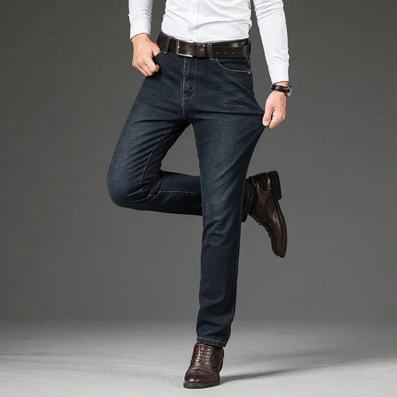 Baggy Jeans Men Large Size 2025 New Business Casual Stretch Trousers Classic Blue Denim Pants Male Men's Loose Straight Jeans.